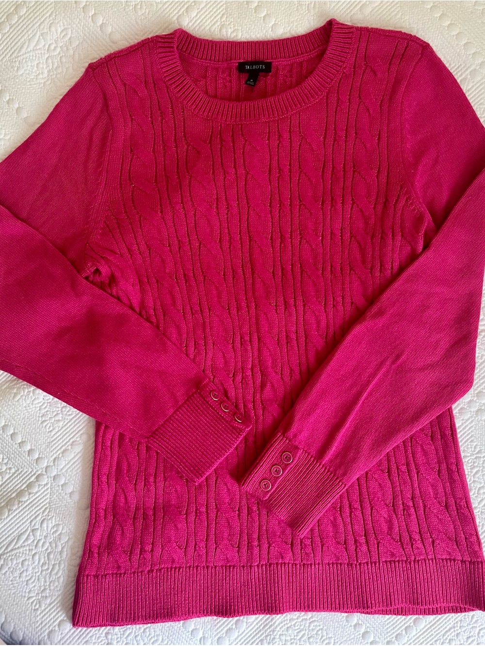 Talbots Hot Pink Cable Knit Crewneck Sweater